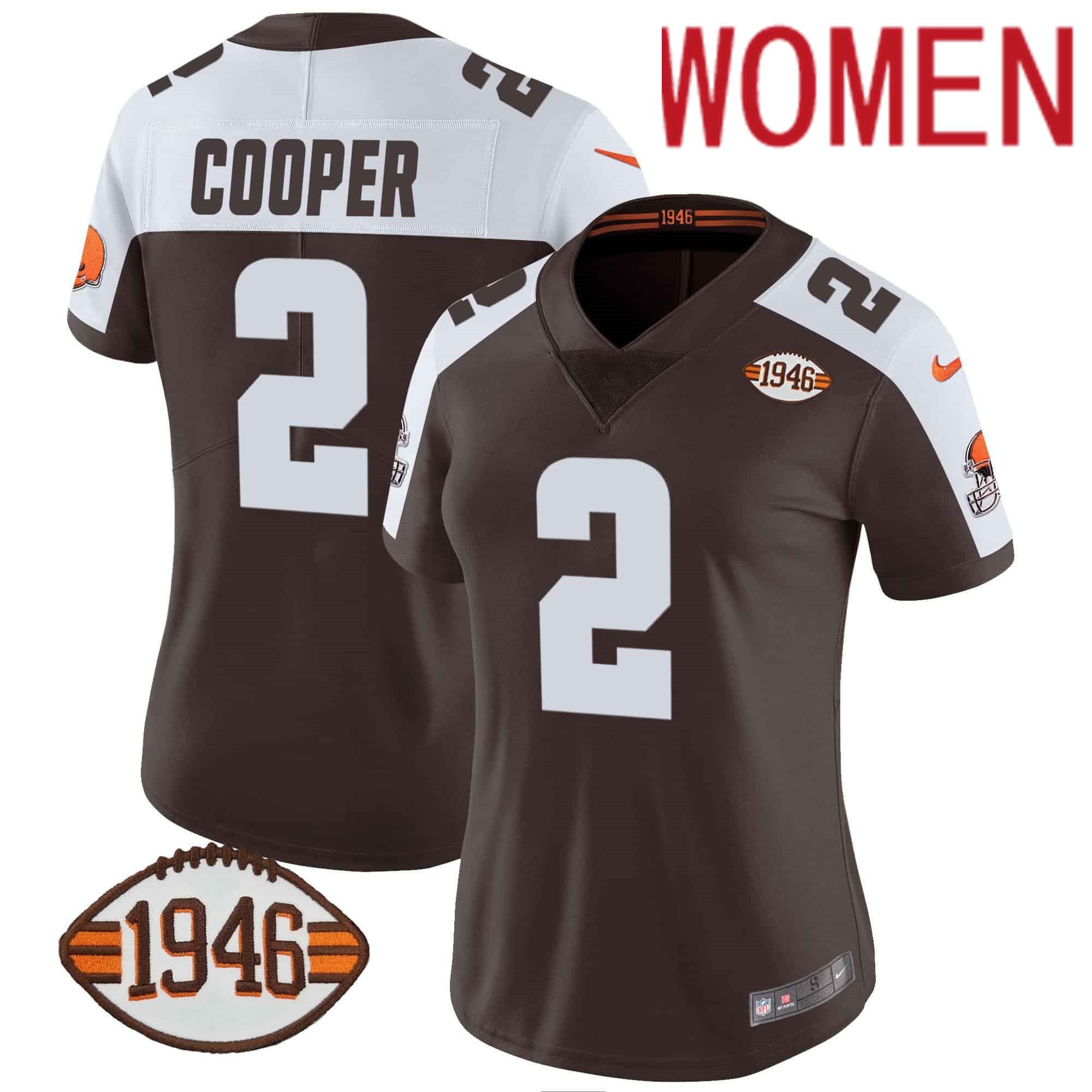 Women Cleveland Browns #2 Cooper Brown 1946 75th Anniversary Patch 2024 Nike NFL Jersey->women nfl jersey->Women Jersey